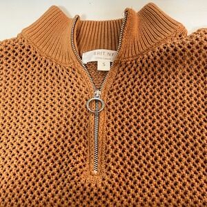 BRIT.NY Open Knit Quarter Knit Vest Sz S Rust Orange 100% Cotton Boho Minimalist